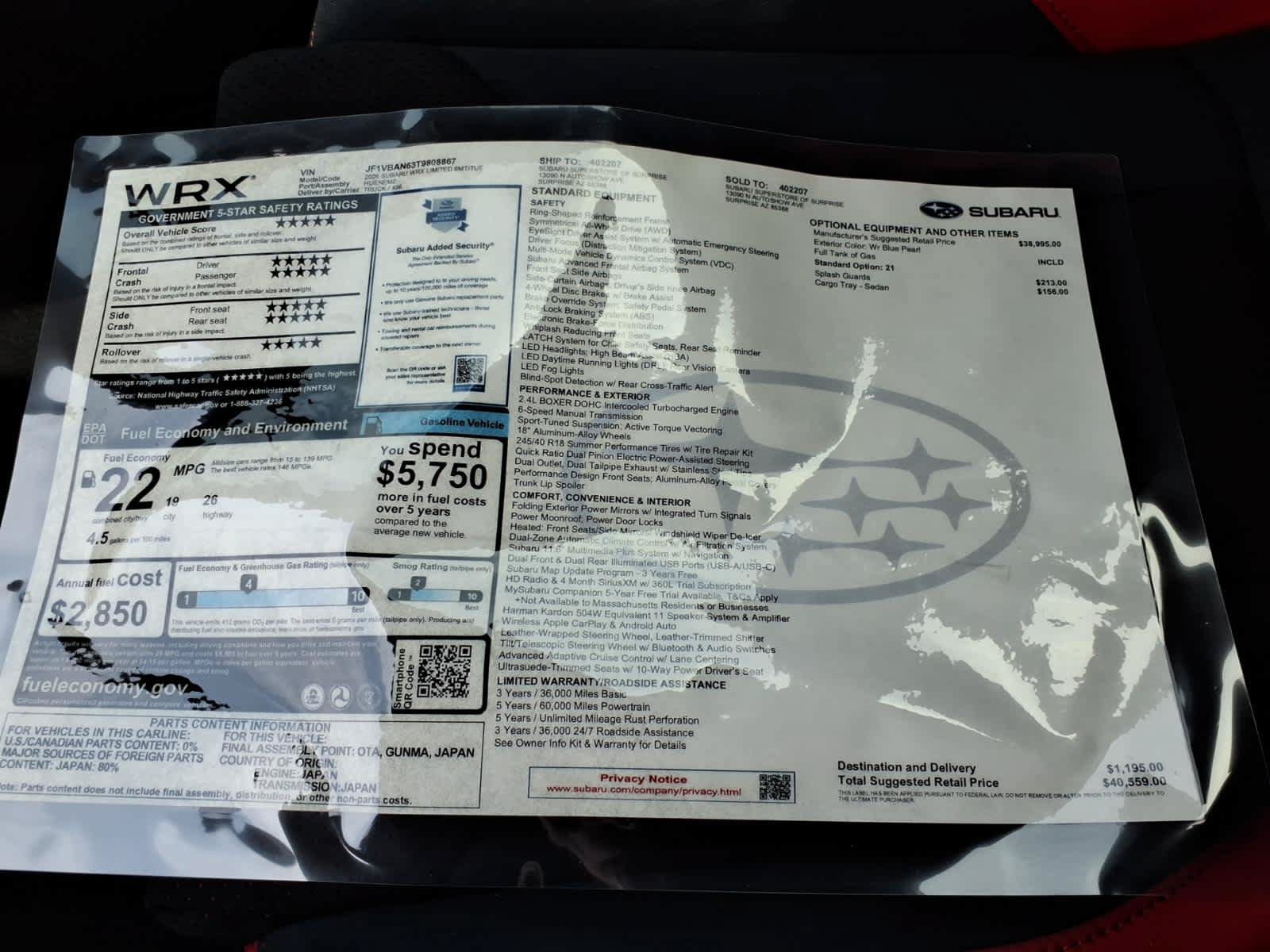New 2026 Subaru WRX Limited AWD/4WD image 40