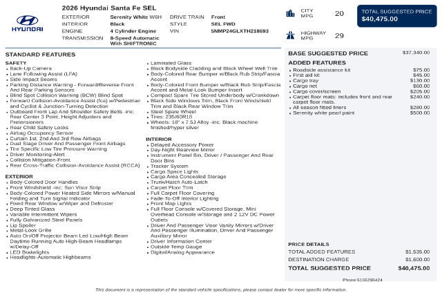 Certified 2026 Hyundai Santa Fe SEL FWD image 40