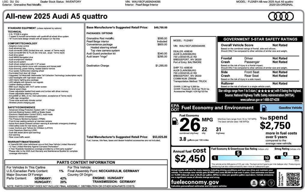 Used 2025 Audi A5 Premium w/ Convenience Package AWD/4WD image 4