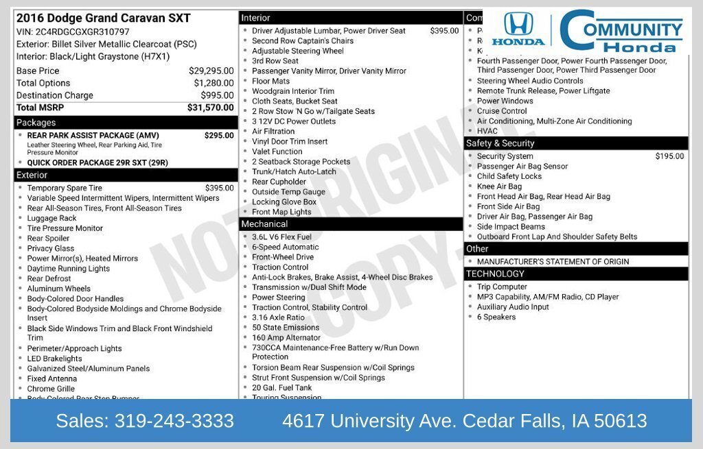 Used 2016 Dodge Grand Caravan SXT w/ Rear Park Assist Package FWD image 1