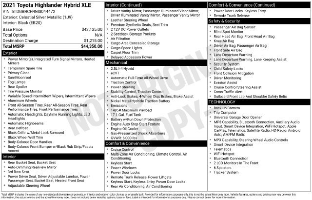 Used 2021 Toyota Highlander XLE AWD/4WD image 34
