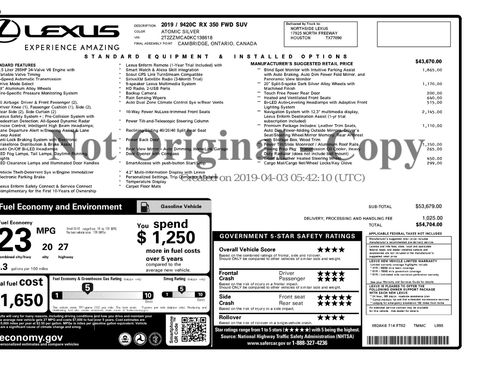 Used 2019 Lexus RX 350 FWD w/ Navigation Package image 3