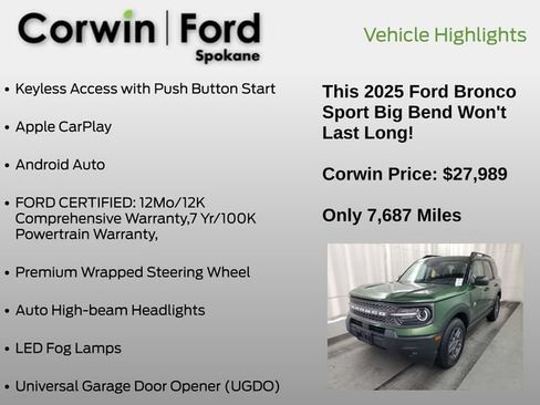 Used 2025 Ford Bronco Sport Big Bend w/ Convenience Package AWD/4WD image 12