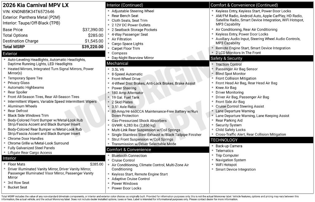 Used 2026 Kia Carnival LX FWD image 8