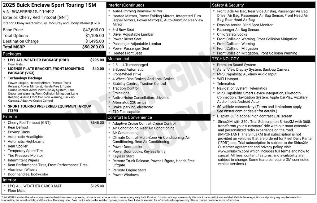 Used 2025 Buick Enclave Sport Touring w/ LPO, All-Weather Package FWD image 12
