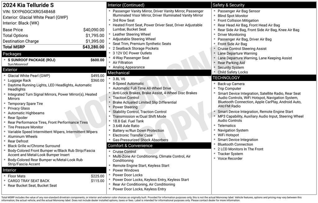 Certified 2024 Kia Telluride S w/ S Sunroof Package AWD/4WD image 39