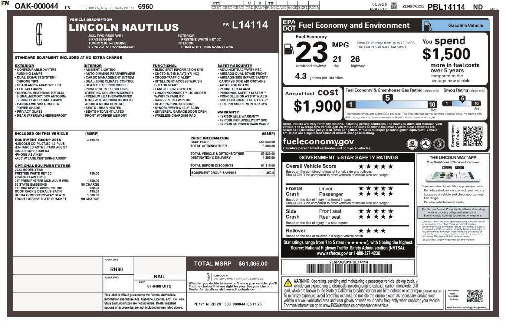 Used 2023 Lincoln Nautilus Reserve w/ Equipment Group 201A FWD image 69