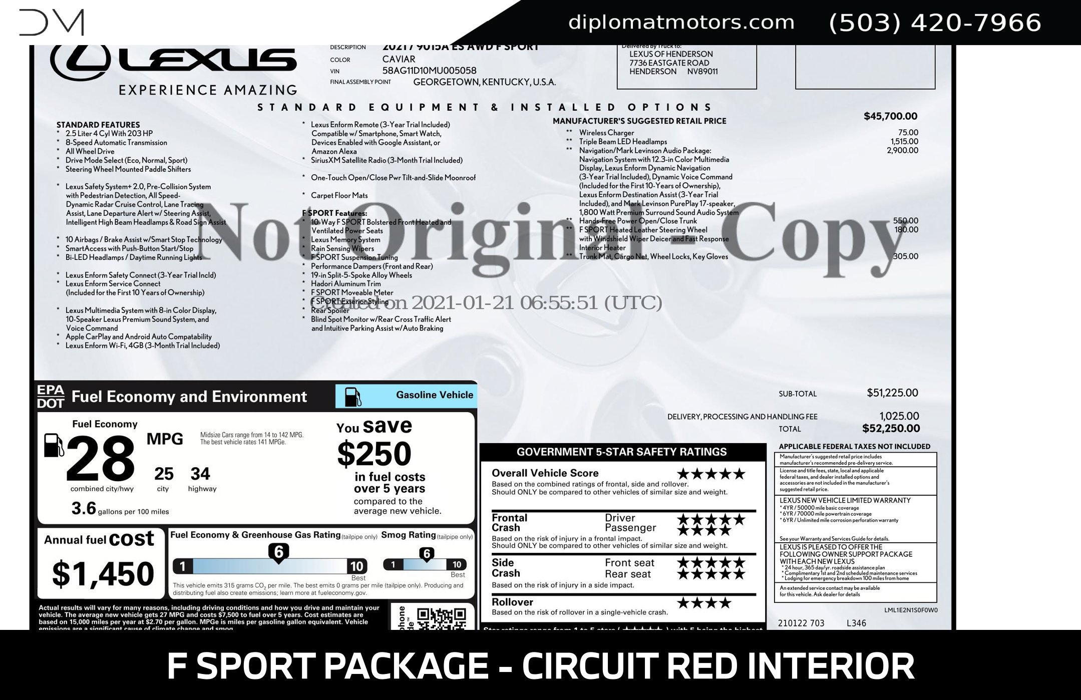 Used 2021 Lexus ES 250 F Sport w/ Accessory Package AWD/4WD image 2