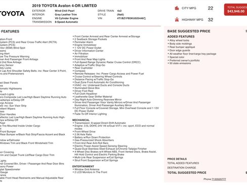 Used 2019 Toyota Avalon Limited w/ All Weather Liner Package image 4