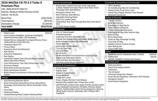 New 2026 MAZDA CX-70 3.3 Turbo S w/ Premium Plus AWD/4WD image 34