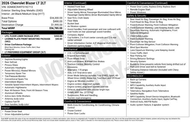 New 2026 Chevrolet Blazer LT w/ LPO, Floor Liner Package FWD image 34