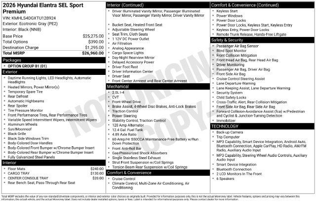 Certified 2026 Hyundai Elantra SEL Sport Premium FWD image 10