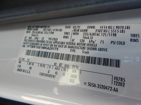 Used 2021 Ford Transit 250 148 High Roof w/ Load Area Protection Package image 27