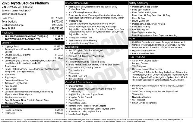 New 2026 Toyota Sequoia Platinum w/ TRD Performance Package (TMS) AWD/4WD image 32