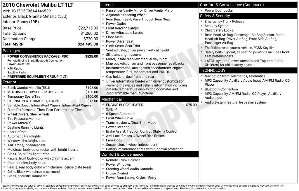 Used 2010 Chevrolet Malibu LT w/ Power Convenience Package FWD image 5