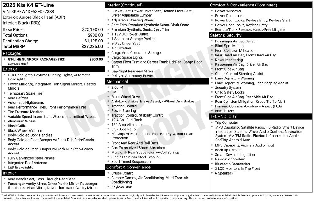 Used 2025 Kia K4 GT-Line w/ GT-Line Sunroof Package FWD image 5