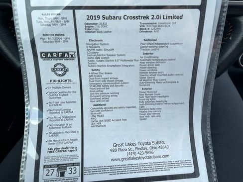 Used 2019 Subaru Crosstrek 2.0i Limited w/ Moonroof Package w/Navigation AWD/4WD image 27