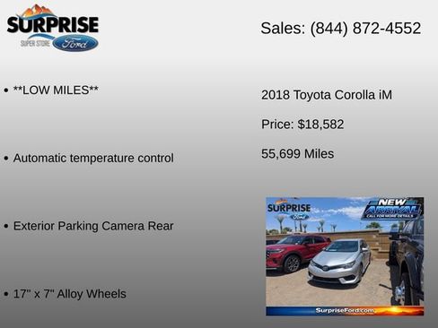 Used 2018 Toyota Corolla iM w/ Carpet Mat Package (TMS) FWD image 6