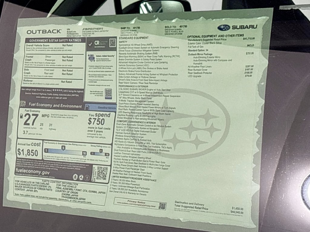 New 2026 Subaru Outback Limited AWD/4WD image 25