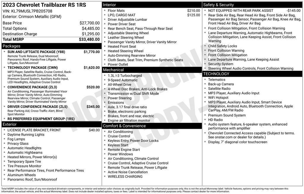 Used 2023 Chevrolet TrailBlazer RS w/ Sun and Liftgate Package AWD/4WD image 38