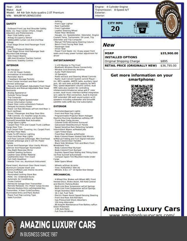 Used 2014 Audi A4 2.0T Premium w/ S Line Style Package AWD/4WD image 1