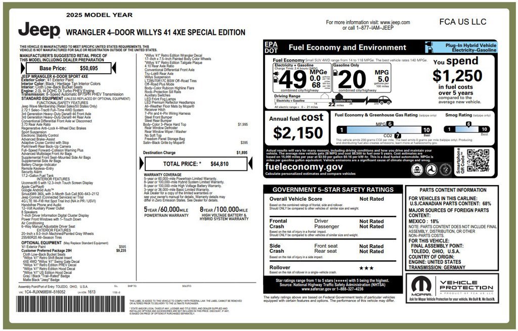 Used 2025 Jeep Wrangler Unlimited Sport S 4xe AWD/4WD image 3