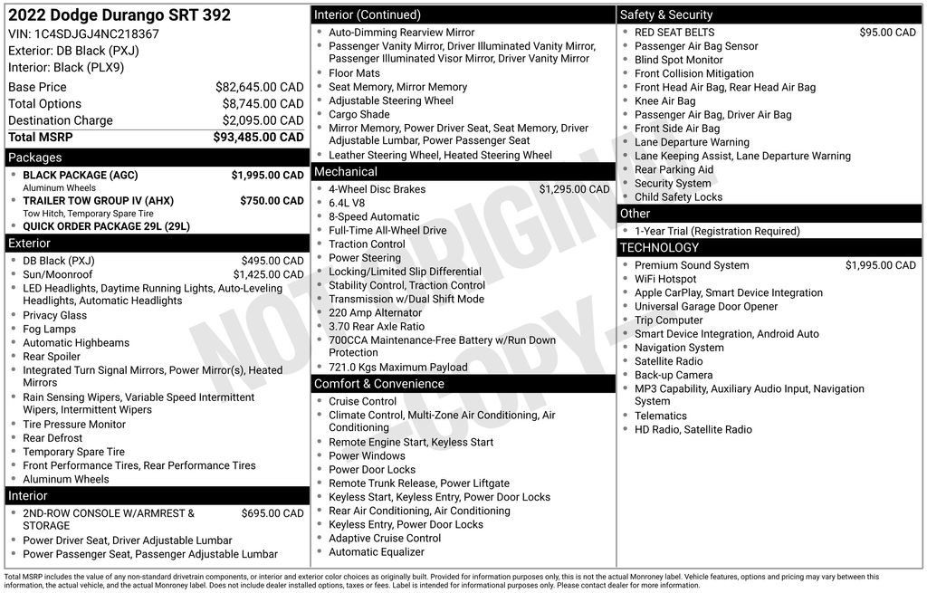 Used 2022 Dodge Durango SRT w/ Black Package AWD/4WD image 2