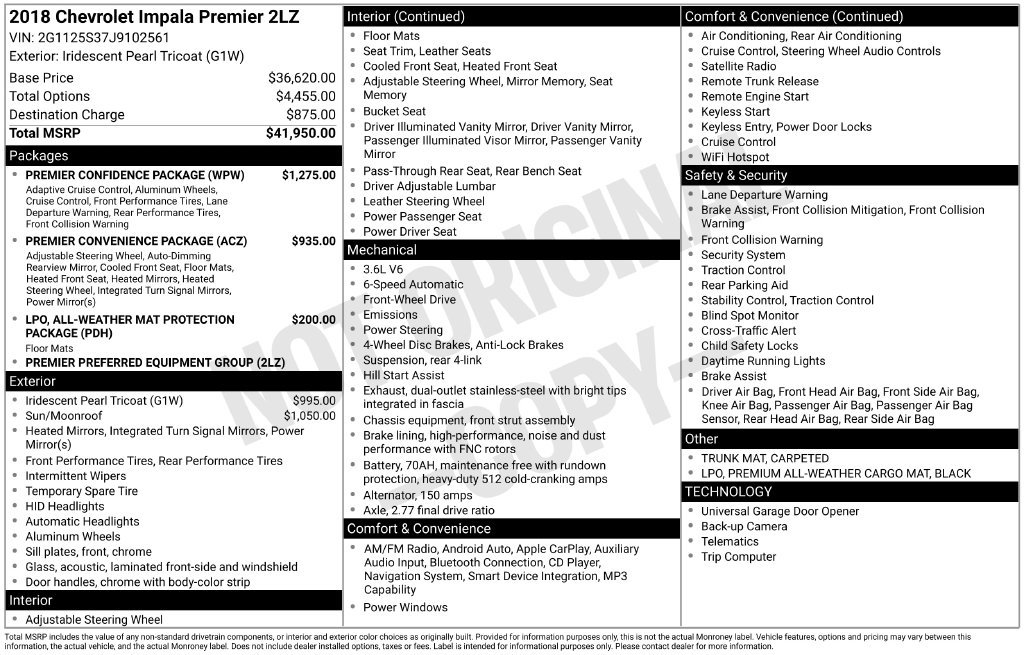 Used 2018 Chevrolet Impala Premier w/ Premier Confidence Package FWD image 2