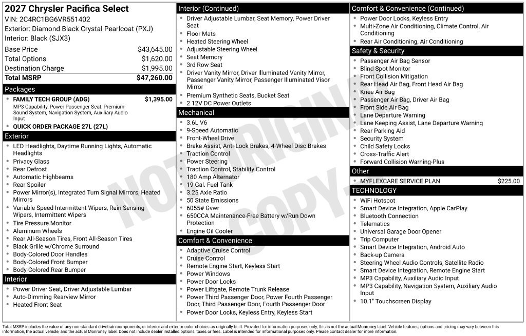 New 2027 Chrysler Pacifica Select w/ Family Tech Group FWD image 29