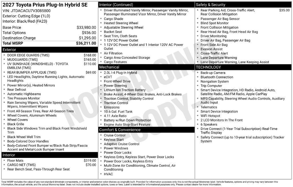 New 2027 Toyota Prius Plug-In Hybrid FWD image 25