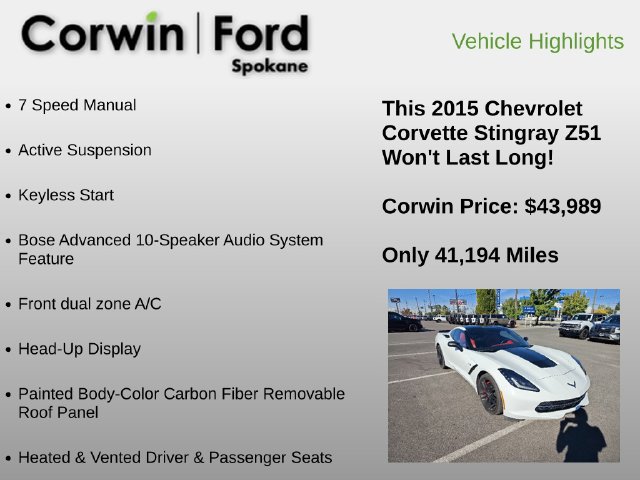 Used 2015 Chevrolet Corvette Stingray Coupe w/ 3LT Preferred Equipment Group RWD image 6