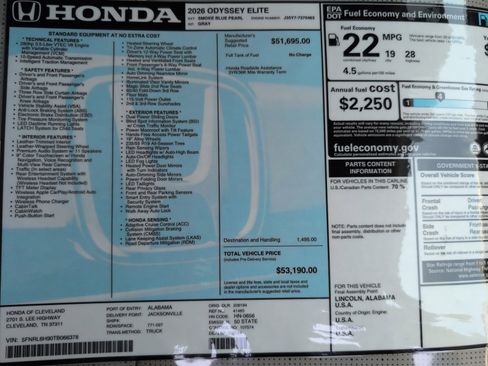 New 2026 Honda Odyssey Elite image 16
