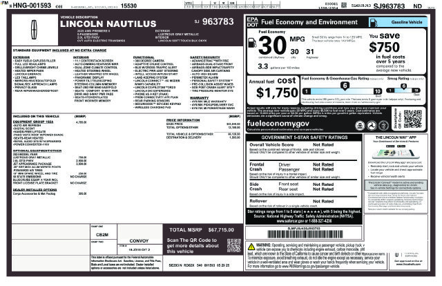 New 2025 Lincoln Nautilus Premier w/ Equipment Group 102A AWD/4WD image 31