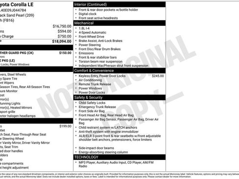 Used 2009 Toyota Corolla LE w/ All Weather Guard Pkg FWD image 2