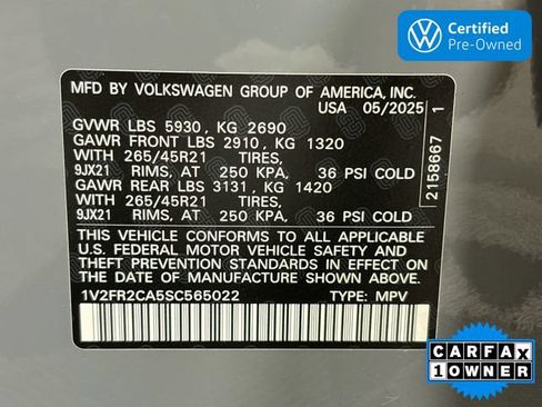 Certified 2025 Volkswagen Atlas SEL Premium R-Line AWD/4WD image 33