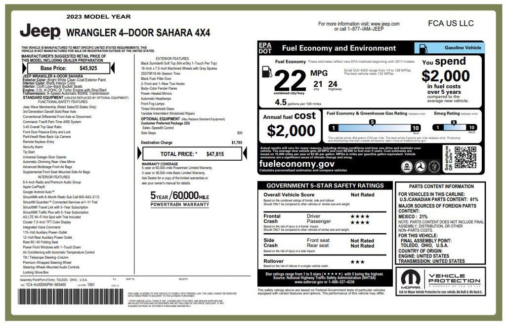 Used 2023 Jeep Wrangler Unlimited Sahara AWD/4WD image 3