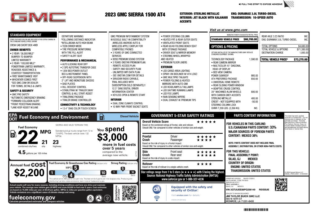 Used 2023 GMC Sierra 1500 AT4 w/ Technology Package AWD/4WD image 3