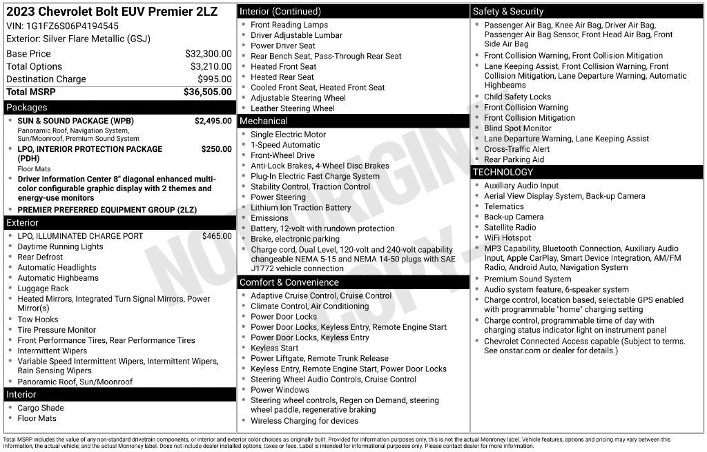 Used 2023 Chevrolet Bolt EUV Premier w/ Sun & Sound Package FWD image 4