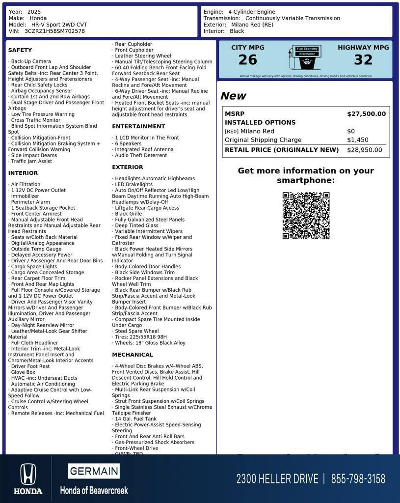 Certified 2025 Honda HR-V Sport image 31