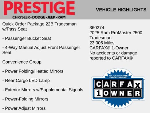 Used 2025 RAM ProMaster 2500 w/ Convenience Group FWD image 2