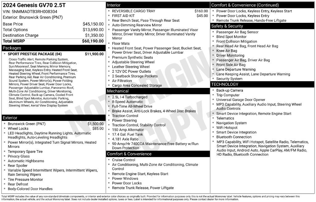 Used 2024 Genesis GV70 2.5T w/ Sport Prestige Package AWD/4WD image 2