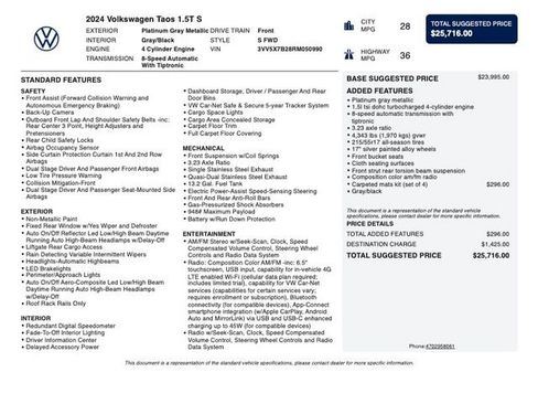 Used 2024 Volkswagen Taos S FWD image 2