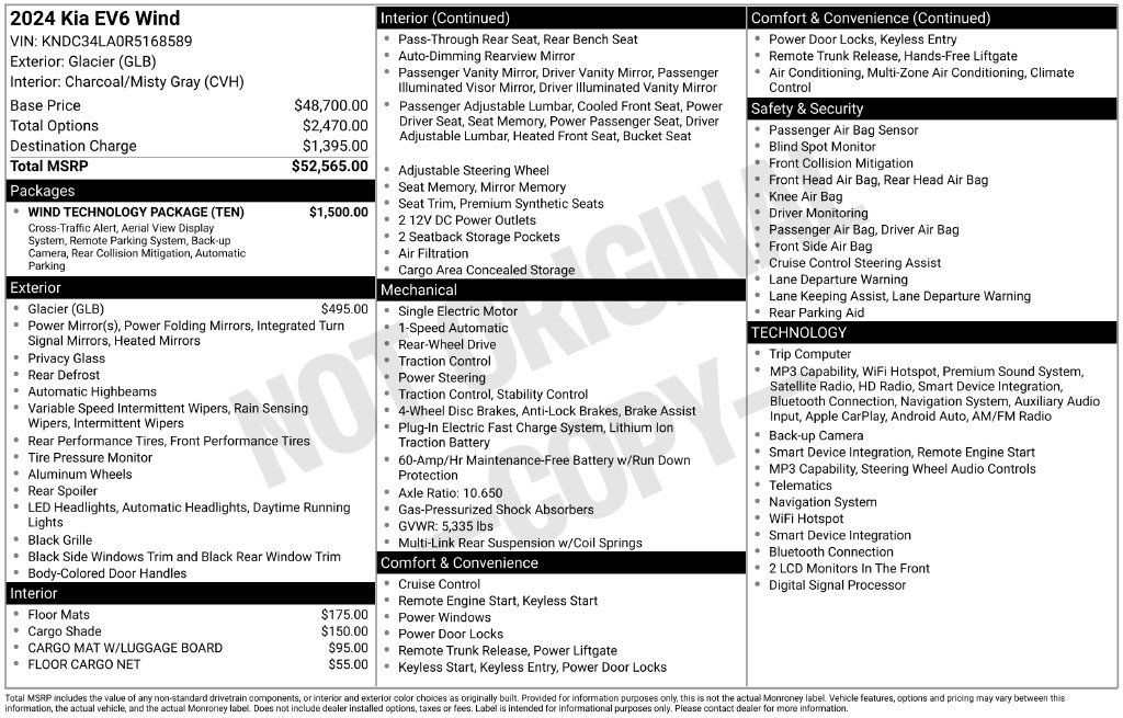 Used 2024 Kia EV6 Wind w/ Wind Technology Package RWD image 6