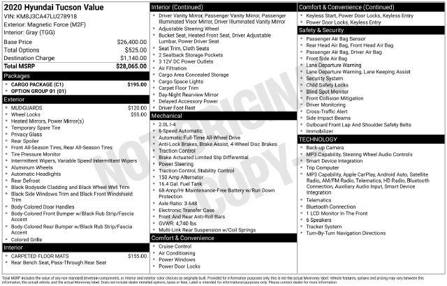 Used 2020 Hyundai Tucson Value w/ Cargo Package AWD/4WD image 28