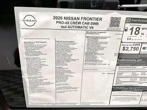 New 2026 Nissan Frontier PRO-4X w/ Pro-4x Convenience Package AWD/4WD image 41