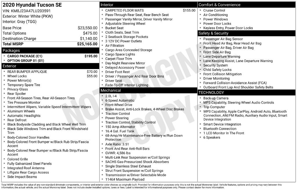 Used 2020 Hyundai Tucson SE w/ Cargo Package FWD image 5