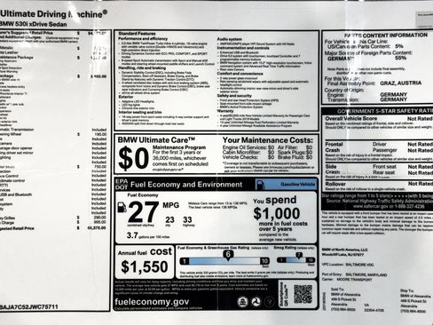 Used 2018 BMW 530i xDrive w/ M Sport Package image 2