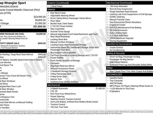 Used 2017 Jeep Wrangler Sport w/ Quick Order Package 24S AWD/4WD image 6