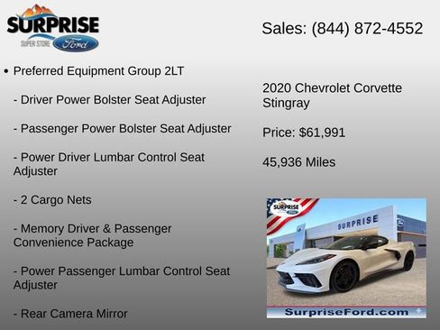 Used 2020 Chevrolet Corvette Stingray Preferred Cpe w/ 2LT Preferred Equipment Group RWD image 6