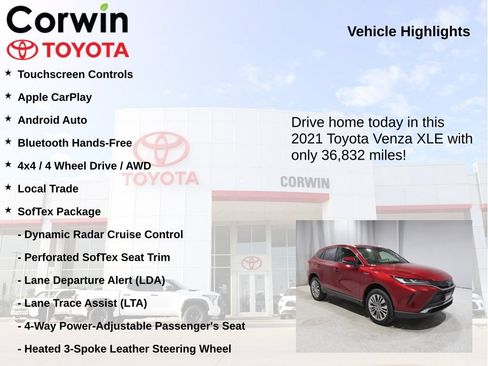 Used 2021 Toyota Venza XLE w/ Softex Package AWD/4WD image 7